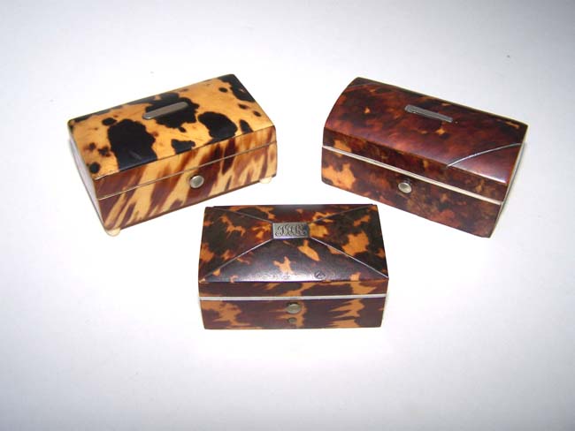 A Group of three Antique Tortoiseshell Sewing or Pin Boxes circa 1830.